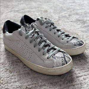 P448 Snake Print Sparkle Grey Suede Leather Sneakers size 37 7 EUC